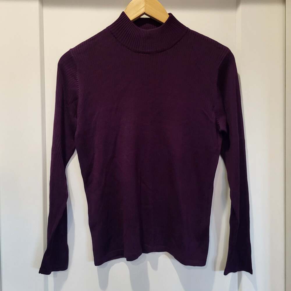 Minimalist August Silk Knits 100% Silk Mock Neck Ribbed Long Sleeve Sweater, M